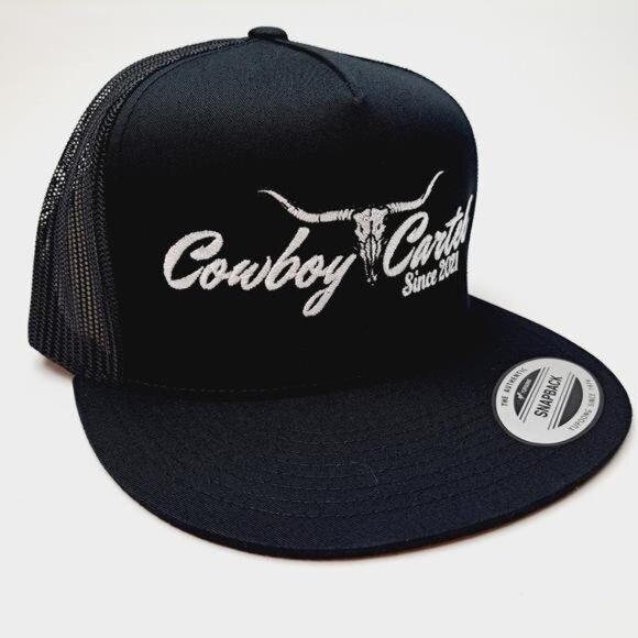 Retro Western Cowboy Cartel Embroidered Flat bill Trucker Mesh Hat Rodeo Rider